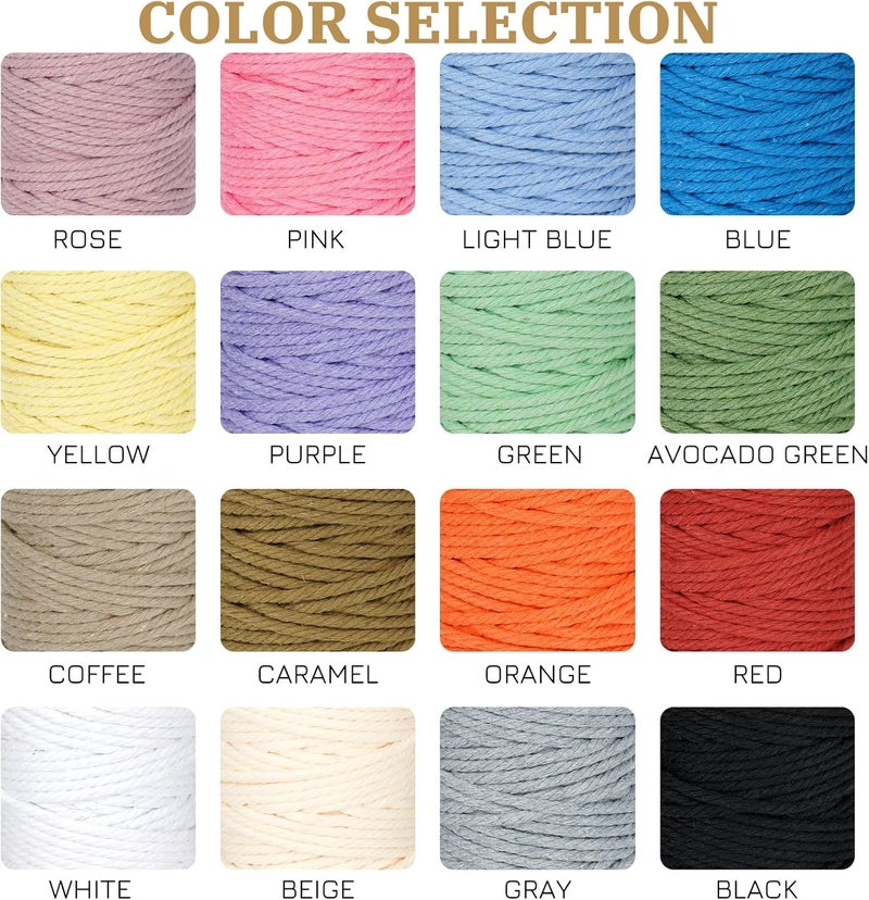PHUNTTEK Macrame Cord 3mm x 164 Yards, 3 Rolls Beige Colored Macrame Cotton Cord Rope Kit Macrame Yarns Bulk String 4 Strands Twisted for Wall Hanger Plant Hanging DIY Crafts Knitting Macrame Supplies - Image 3